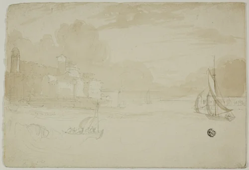 Seaport with Fishing Boats by Unknown Artist, drawing, 1600-1699