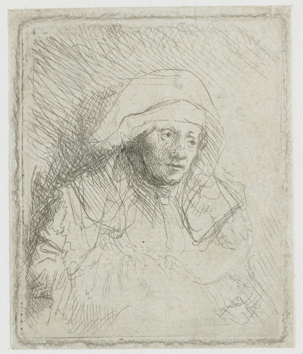Sick Woman with a White Headdress (Saskia) by Rembrandt van Rijn, print, 1645