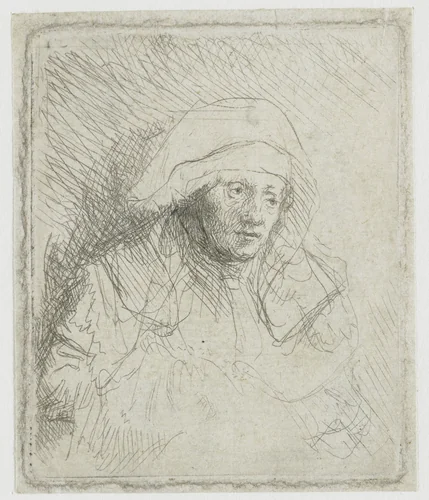 Sick Woman with a White Headdress (Saskia) by Rembrandt van Rijn, print, 1645