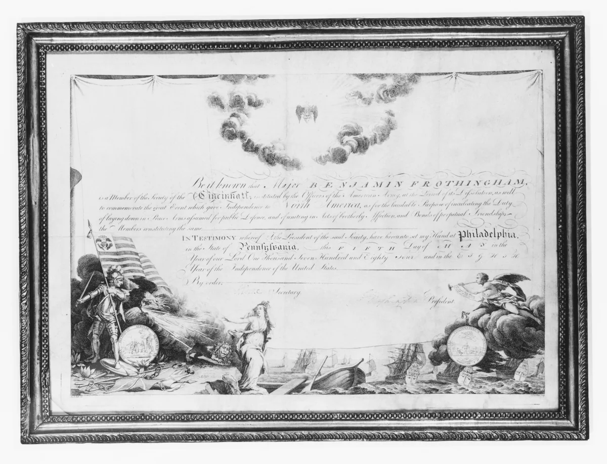 Membership Certificate of the Society of the Cincinnati by Aug. L. Belle, artwork, 1783