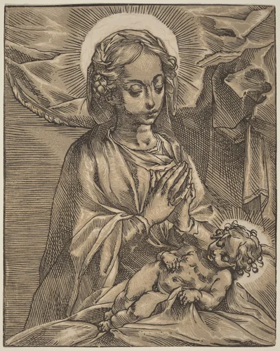 Madonna and Child by Andrea Andreani; Francesco Vanni, print, 1591-1593