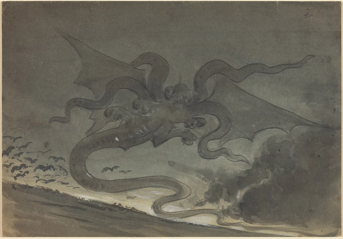 Flying Monster by Robert Caney, drawing, 1552-1615