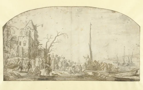 Christus predikend vanuit een boot by Esaias van de Velde, drawing, 1630