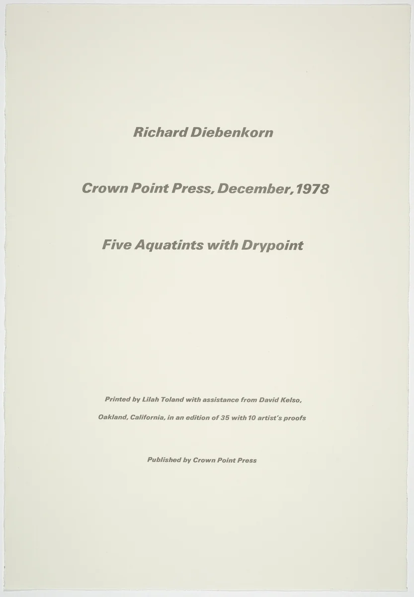 Five Aquatints with Drypoint by Richard Diebenkorn, portfolio, 1978