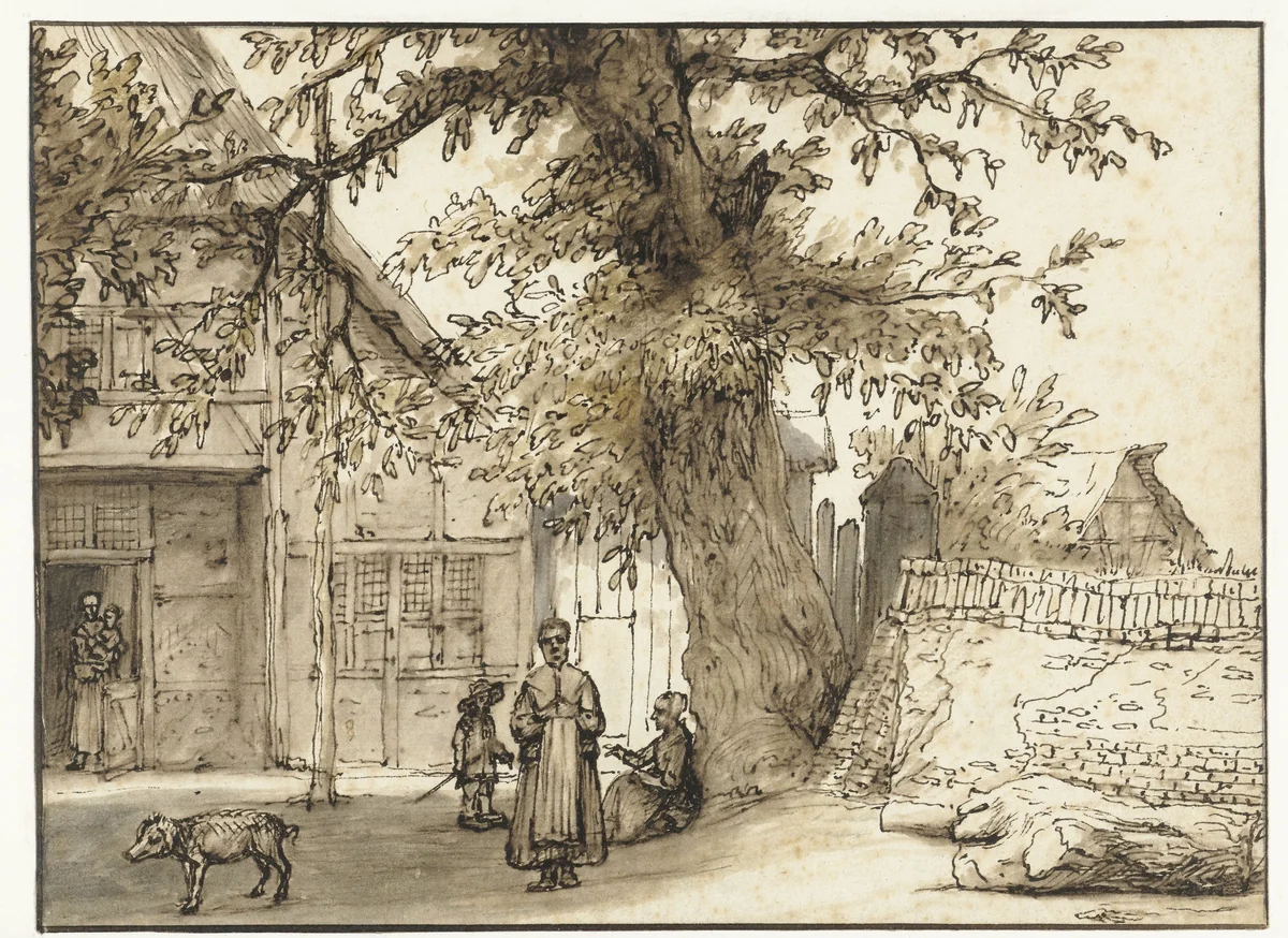 Herberg te Anrath by Lambert Doomer, drawing, 1634-1700