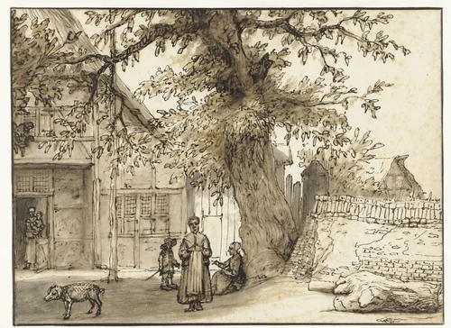 Herberg te Anrath by Lambert Doomer, drawing, 1634-1700