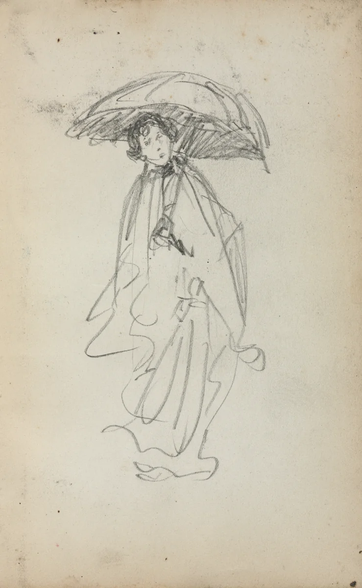 Italian Sketchbook: Standing Woman with Parasol (page 259) by Maurice Prendergast, book, 1898-1899