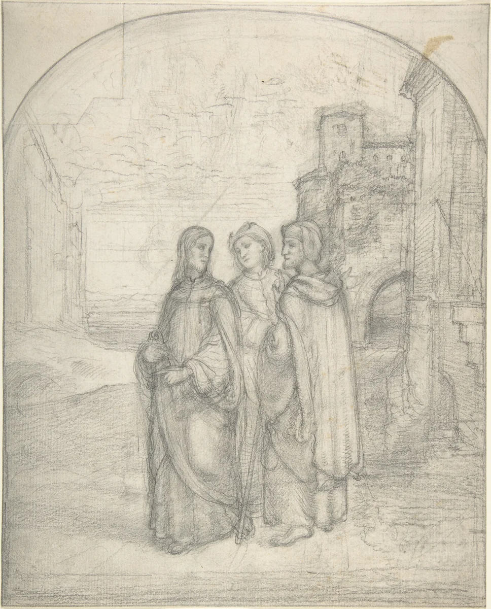 Christ and the Pilgrims of Emmaus by Ferdinand Olivier, drawing, 1827