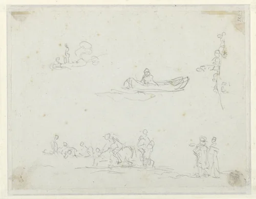Studies van personen in een boot by Jean Honoré Fragonard, drawing, 1742-1806