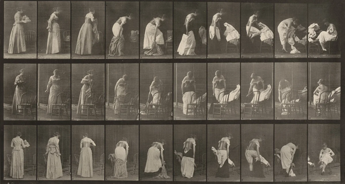 Plate Number 497. Miscellaneous phases of the toilet by Eadweard Muybridge, photograph, 1887