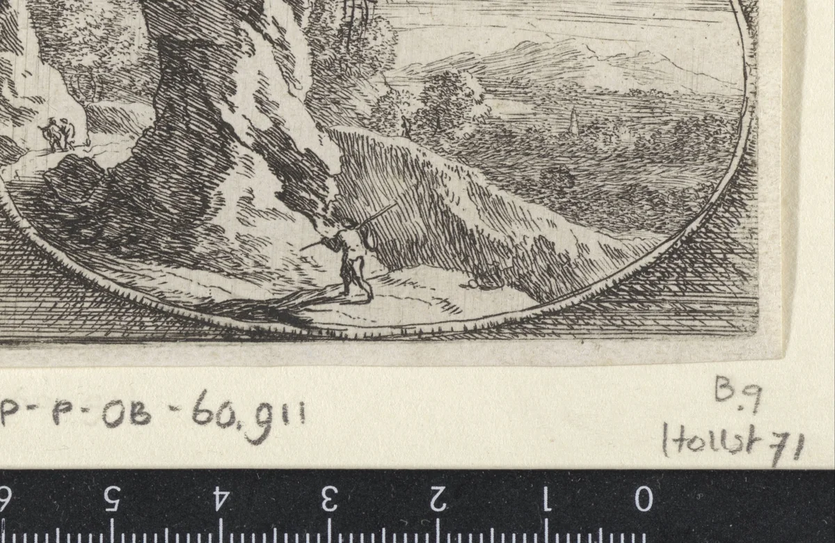 Wandelaar in een rotsachtig landschap by Herman van Swanevelt, print, 1650-1655