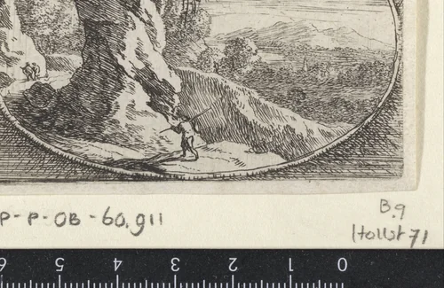 Wandelaar in een rotsachtig landschap by Herman van Swanevelt, print, 1650-1655