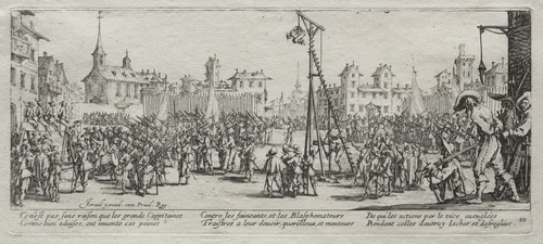 The Large Miseries of War: The Strappado by Jacques Callot, print, 1633
