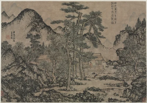 Writing Books under the Pine Trees by Wang Meng (王蒙), painting, 1303-1385