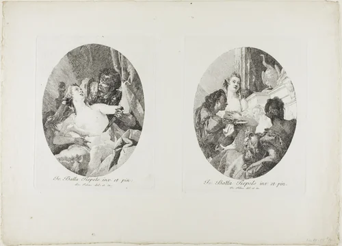 Tarquin and Lucretia and Cleopatra Honored with Gifts by Giovanni Domenico Tiepolo, print, 1745-1750