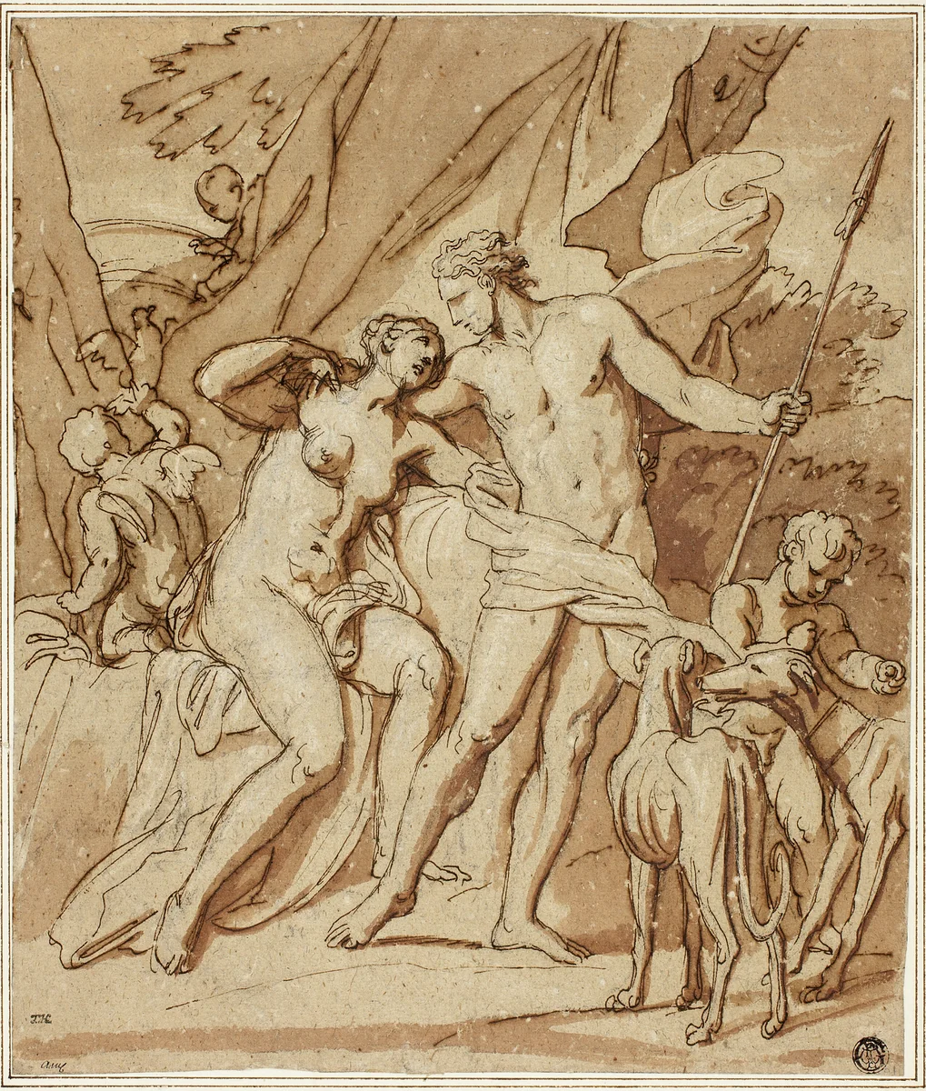 Venus and Adonis by Louis Chéron, drawing, 1680-1725
