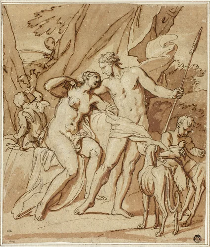 Venus and Adonis by Louis Chéron, drawing, 1680-1725