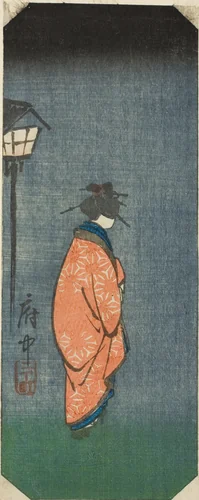 Nichomachi in Fuchu, section of sheet no. 6 from the series "Pictures of the Fifty-three Stations of the Tokaido (Tokaido gojusan tsugi zue)" by Utagawa Hiroshige (歌川広重), print, 1856