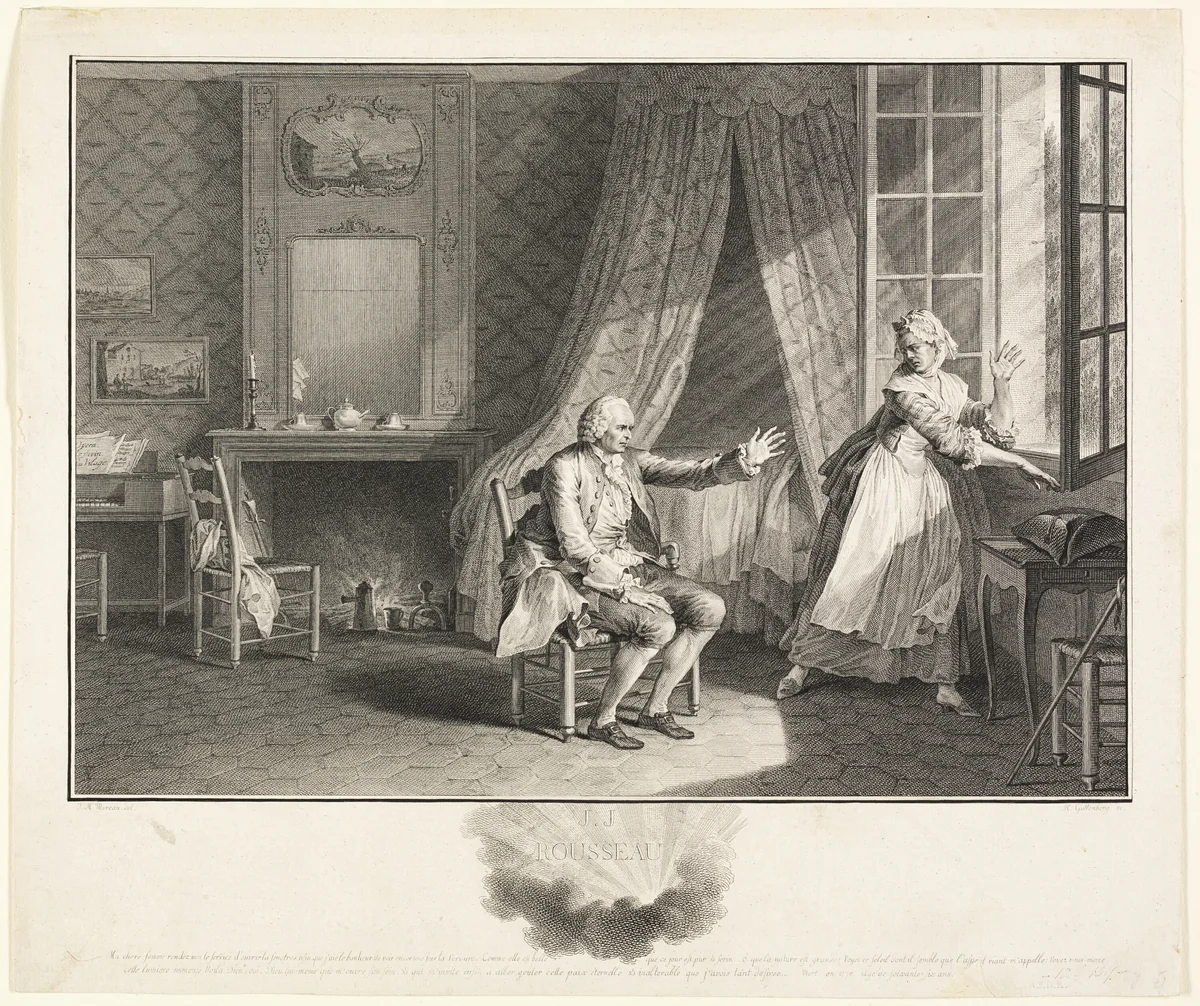 The Last Words of Jean Jacques Rousseau by Heinrich Guttenberg, print, 1775