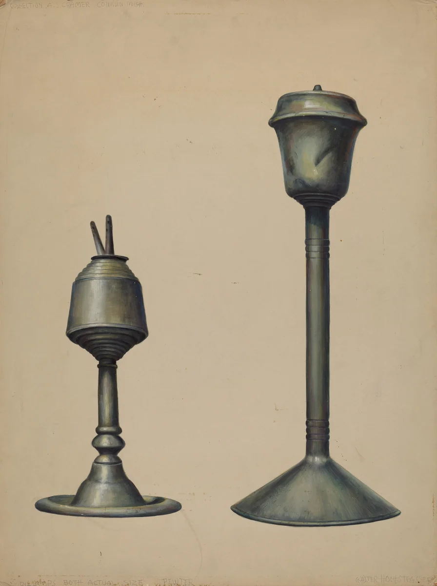 Two Oil Lamps by Walter Hochstrasser, index of american design, 1938