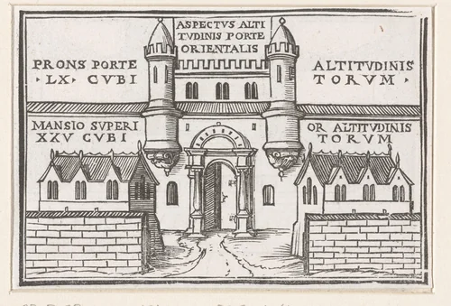 Oostpoort van de nieuwe tempel in visioen van Ezechiël by Hans Holbein, print, 1538