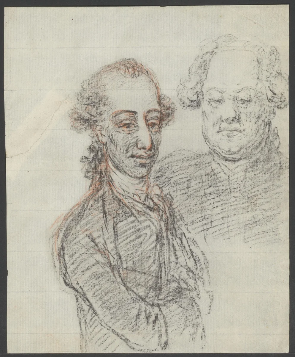 Twee mannen met pruiken by Jean Bernard, drawing, 1775-1833
