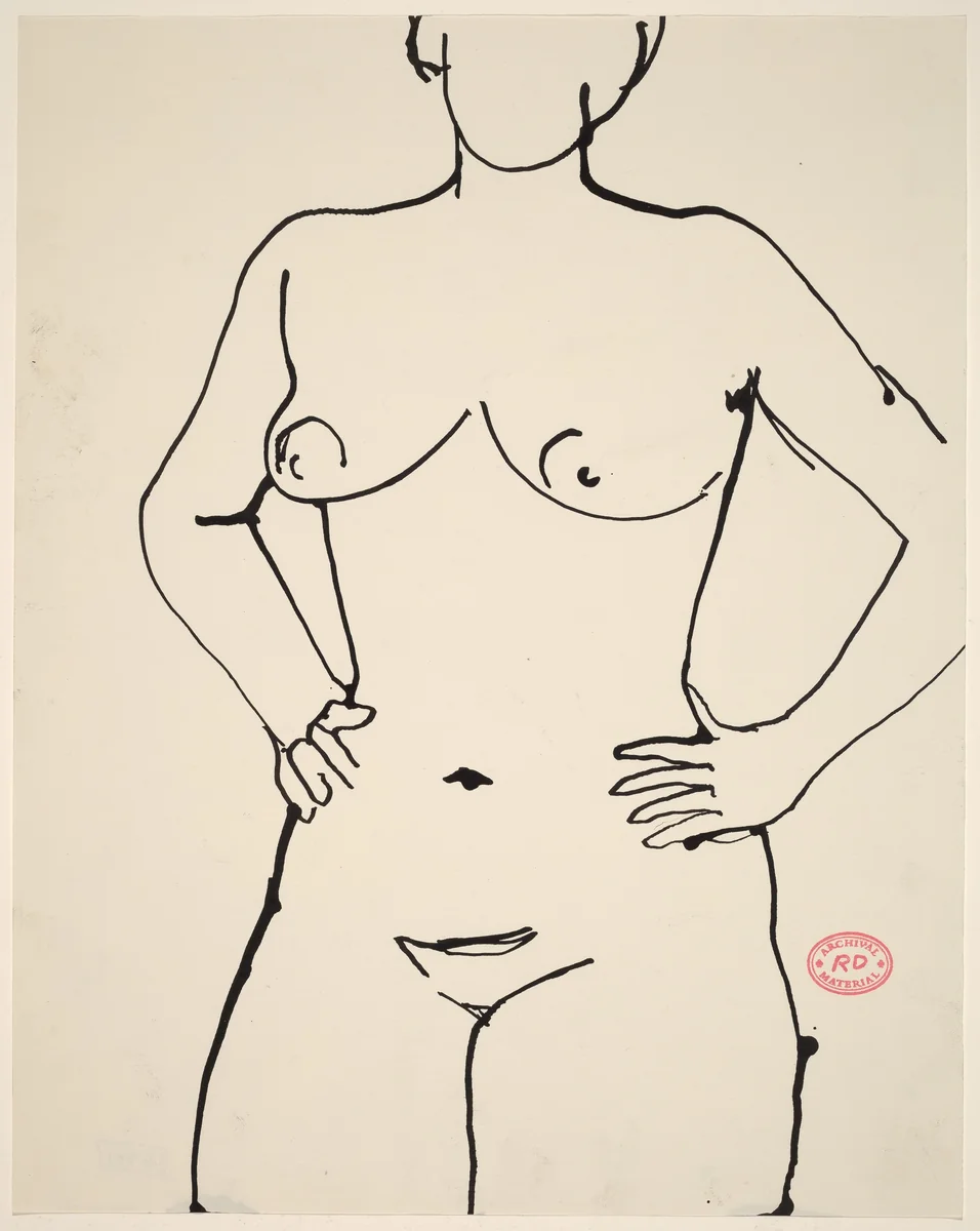 Untitled [nude with hands on her hips] by Richard Diebenkorn, drawing, 1955-1967