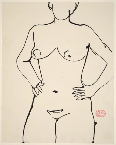 Untitled [nude with hands on her hips] by Richard Diebenkorn, drawing, 1955-1967