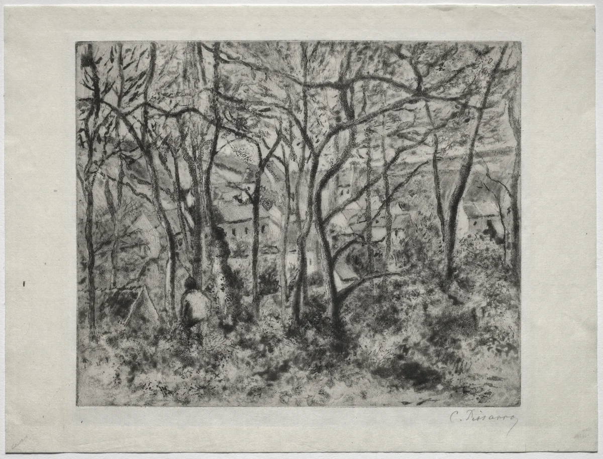 Wooded Landscape at L'Hermitage, Pontoise by Camille Pissarro, print, 1879