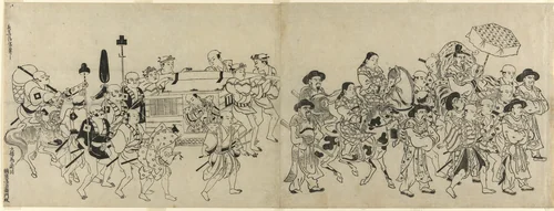 Arrival of the Korean Embassy in Edo by Torii Kiyonobu I (鳥居 清信), print, 1704-1714