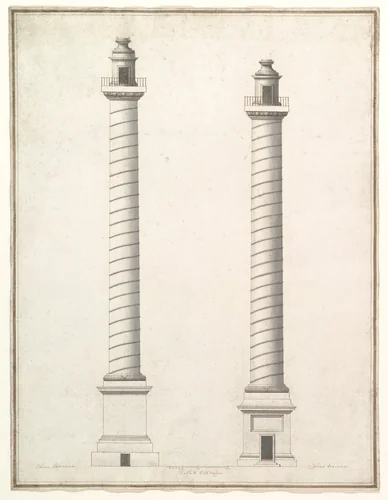 Elevation of Column of Antoninus Pius and Elevation of Column of Trajan by Antonio Maria Visentini, drawing, 1688-1782