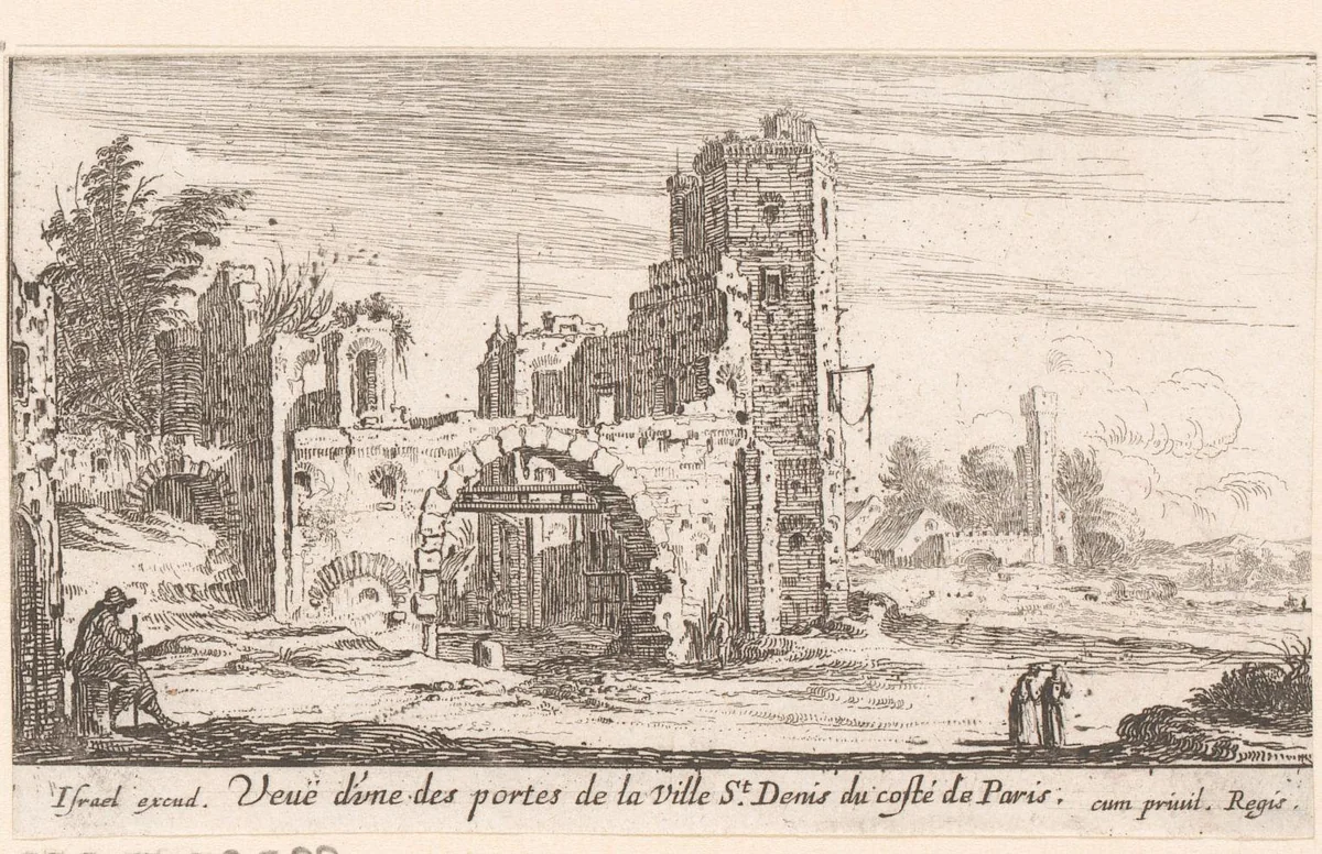 Gezicht op één van de poorten van Saint-Denis by Israël Silvestre, print, 1631-1661