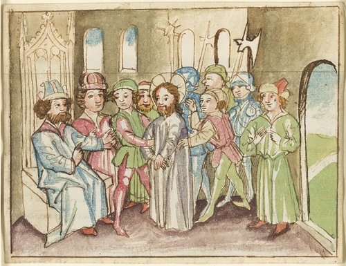 Christ before the High Priest Annas, from a Plenarium by German Painter, painting, 1465-1475