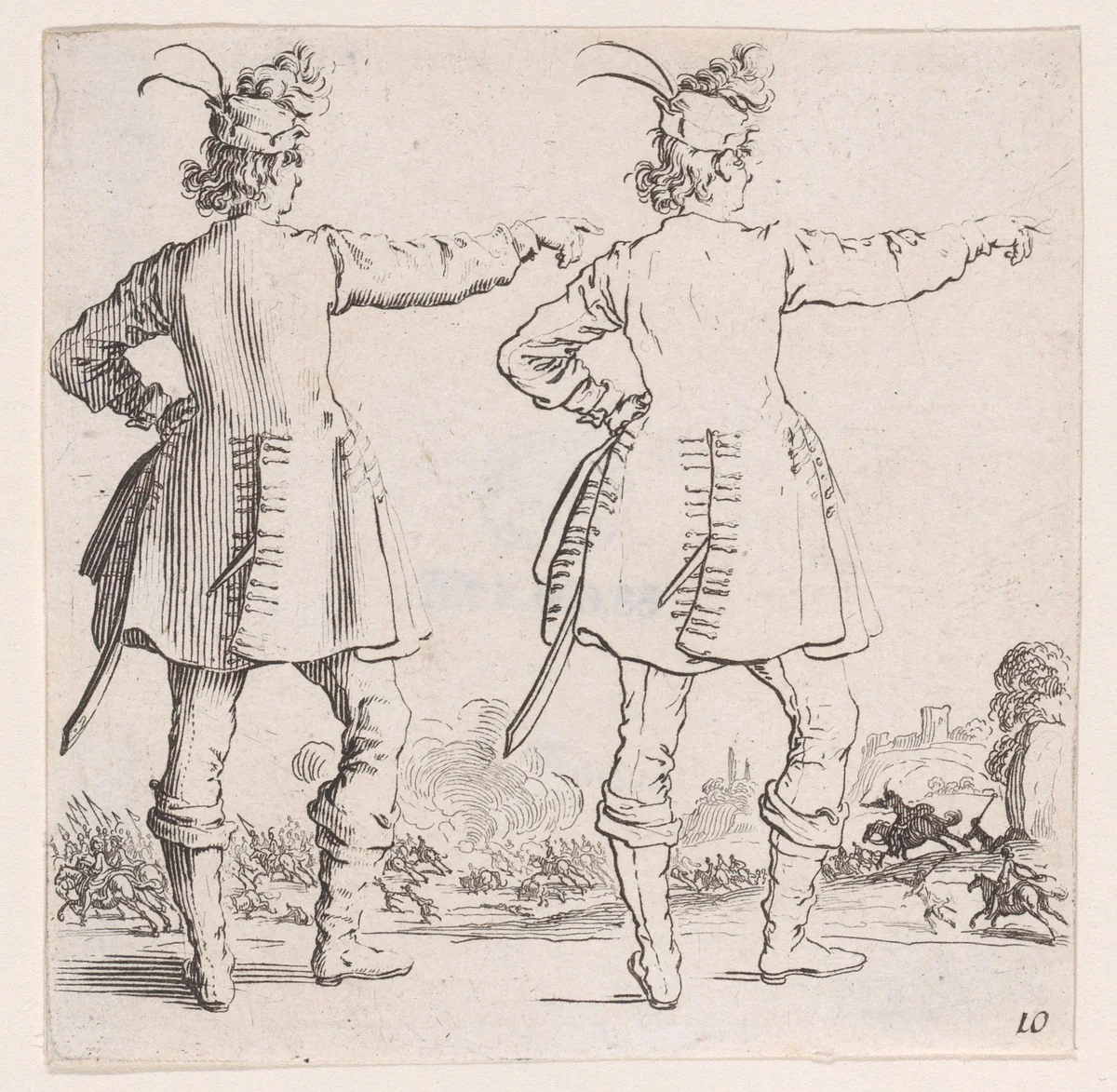 Le Turc Vu de Dos (The Turk Seen from Behind), plate 10 from "Varie Figure" (Various Figures) by Jacques Callot, print, 1615-1625