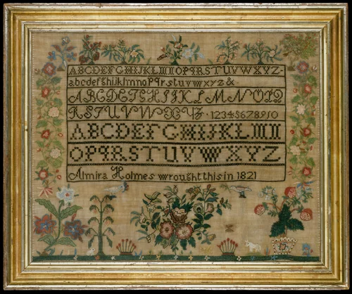 Sampler by Almira Holmes, artwork, 1821