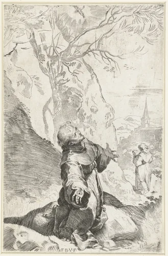 Stigmatisatie van de Heilige Franciscus by Unknown, print, 1581-1585