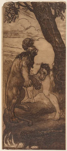 Hercules and the Nemean Lion by Henri-Arthur Lefort des Ylouses, print, 1893-1903