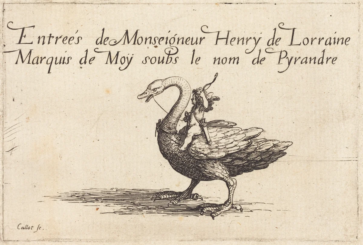 Entry of Monseigneur Henry de Lorraine, Marquis de Moy, under the Name of Pirandre by Jacques Callot, print, 1627