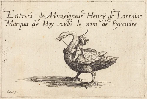 Entry of Monseigneur Henry de Lorraine, Marquis de Moy, under the Name of Pirandre by Jacques Callot, print, 1627