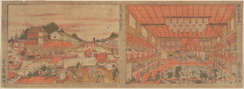 Cooling at Nakazu/ Kabuki Theater by Utagawa Toyoharu, print, 1735-1814