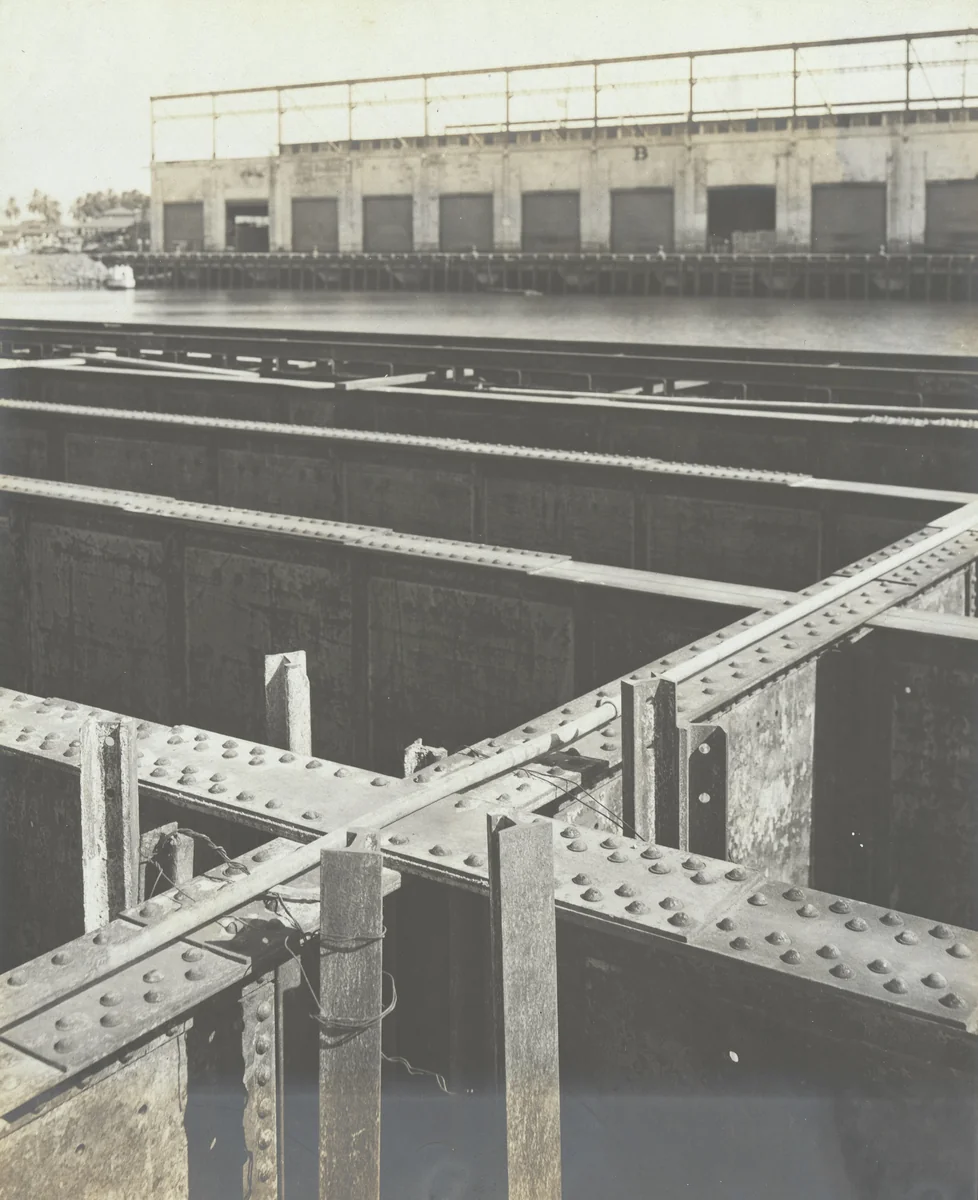 New docks P.R.R. Cristobal Terminals, Pier No. 7. Intersection of cross girders and main longitudanal girders by Unidentified Photographer, photograph, 1916