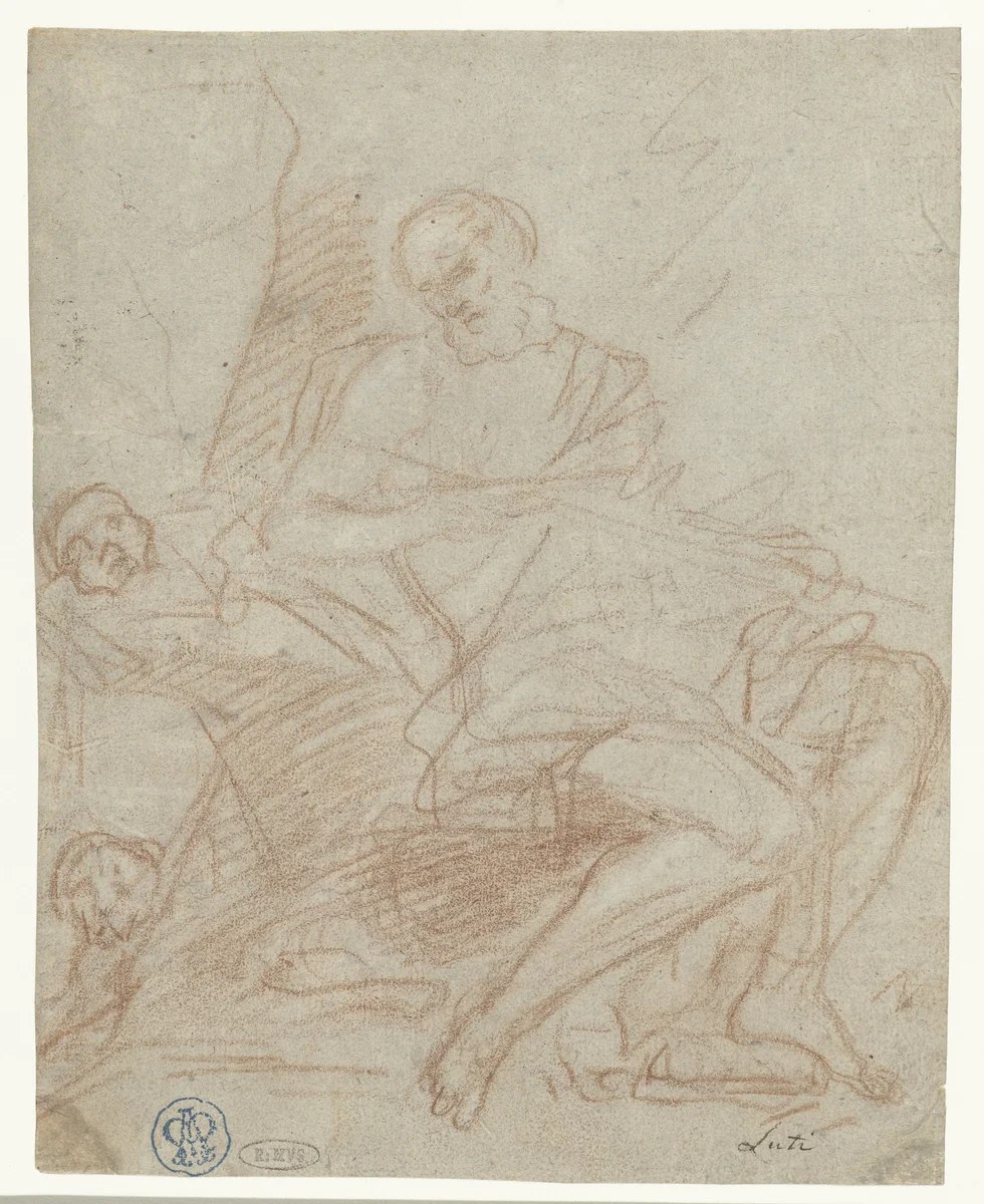 De heilige Hieronymus, als kluizenaar by Benedetto Luti, drawing, 1676-1724