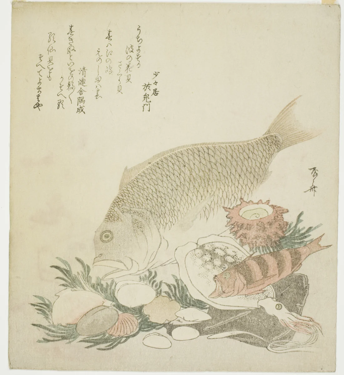 Fish and shells by Ryuryukyo Shinsai, print, 1821