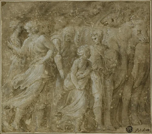 Procession of Figures and Oxen by Biagio Pupini, drawing, 1511-1551