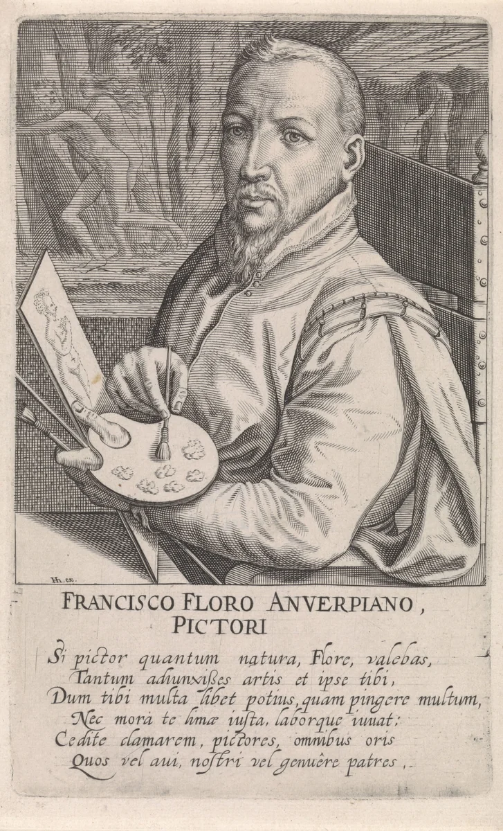 Portret van Frans Floris by Hendrick Hondius, print, 1610