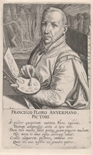 Portret van Frans Floris by Hendrick Hondius, print, 1610