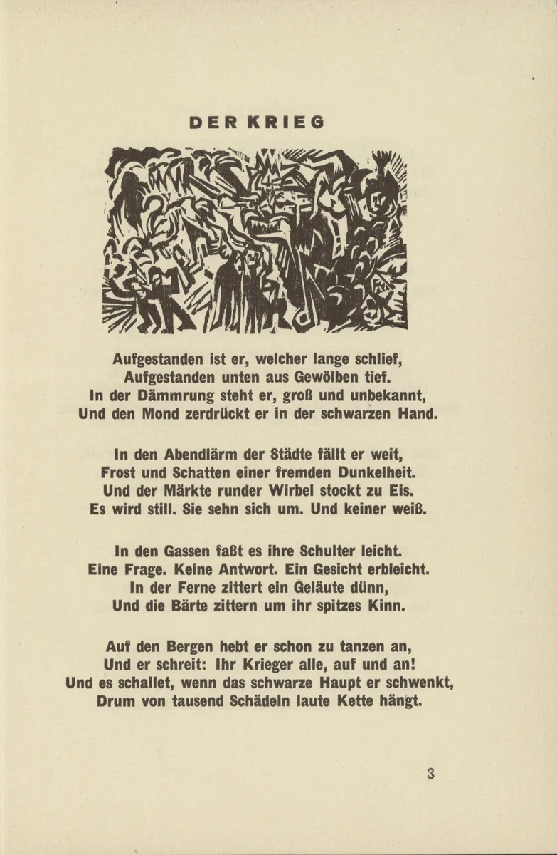 The War (Der Krieg) (headpiece, page 3) from Umbra vitae (Shadow of Life) by Ernst Ludwig Kirchner, illustrated book, 1924