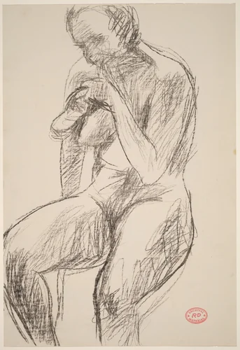 Untitled [seated nude holding her shoe] by Richard Diebenkorn, drawing, 1955-1967