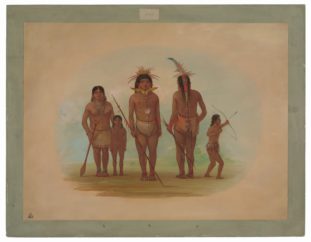Five Iquito Indians by George Catlin, painting, 1854-1869
