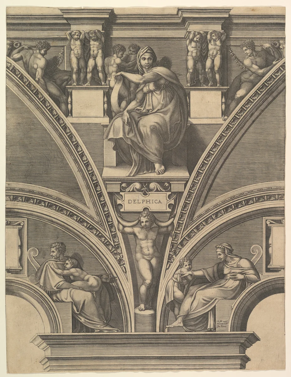 The Delphic Sibyl, from "Prophets and Sibyls in the Sistine Chapel" by Giorgio Ghisi, print, 1570-1575